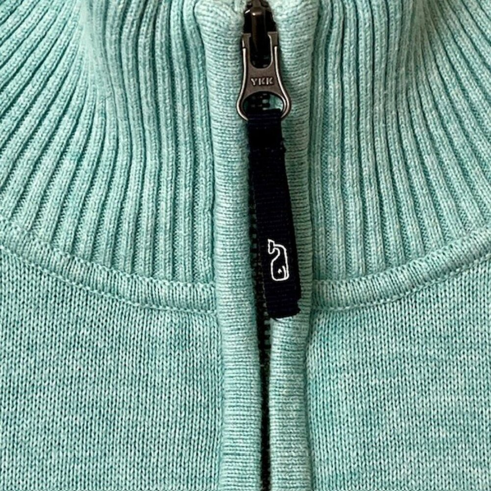 Vineyard Vines 1/4 Zip Stripe Knit Sweater - Aqua/Gray Stripe - XL - Picture 6 of 10